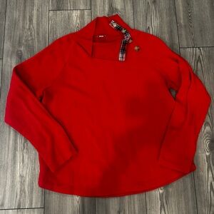 J. Crew Red Plaid-Trim Button Pullover